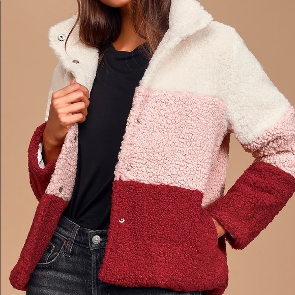 Lulus Jackets & Blazers - Lulus Pink Multi Color Sherpa Jacket